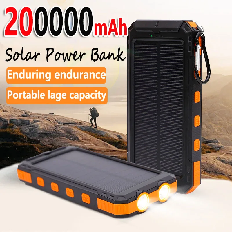 200000mAh Solar Power Bank Portable Large Capacity Charger Compatible with IOS Android USB-A And USB-C Fast Charging 2025
