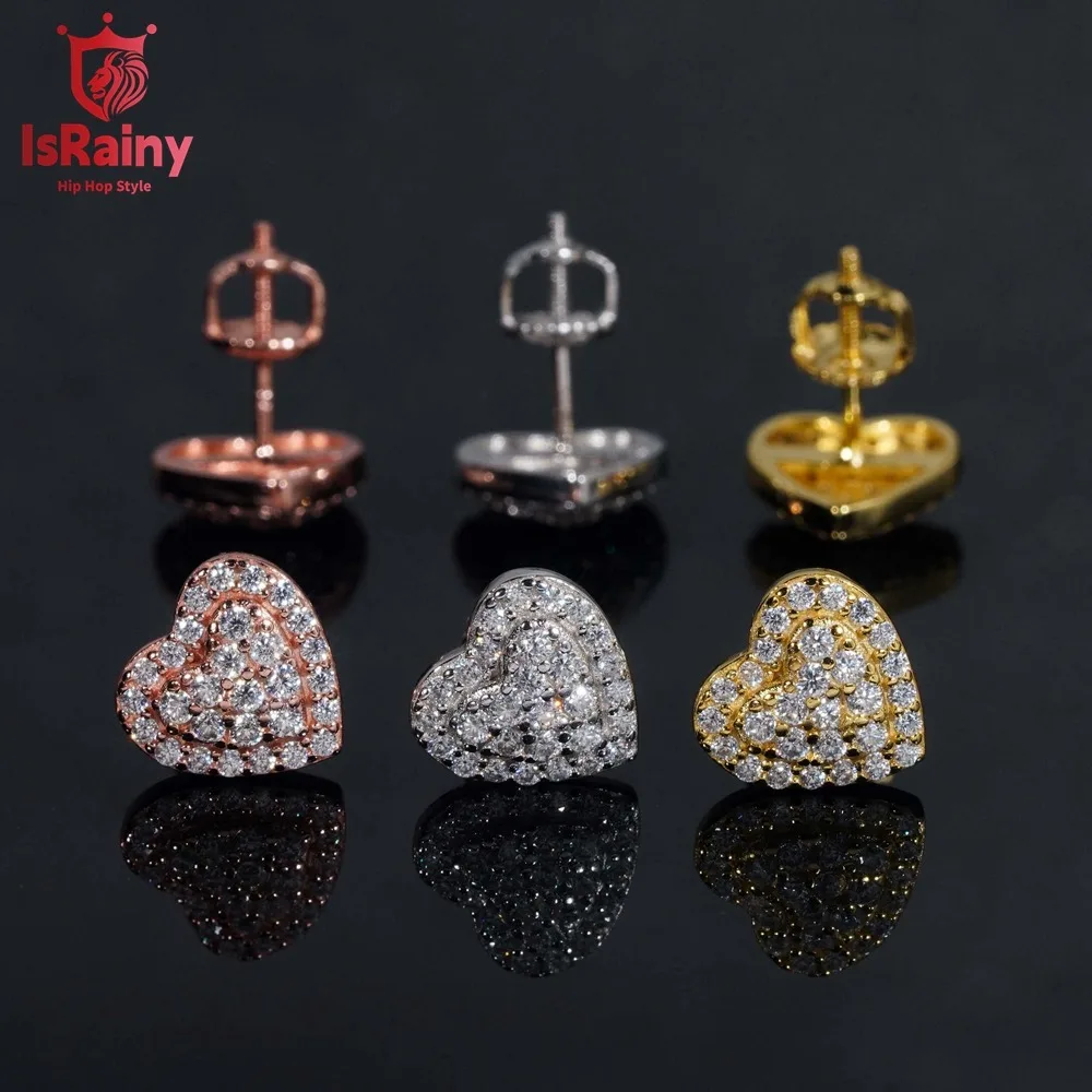 

IsRainy Hip Hop Rock VVS1 D Real GRA Moissanite Stud Earrings 925 Sterling Silver Screw Ear Stud Fine Jewelry Diamonds Pass Test