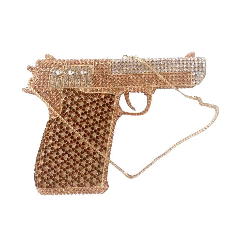 DG PEAFOWL Gun Designer Black personality Wedding Purse Box Diamond Jewelry Gun Evening Bag  Fashion Crystal Evening Party Bags