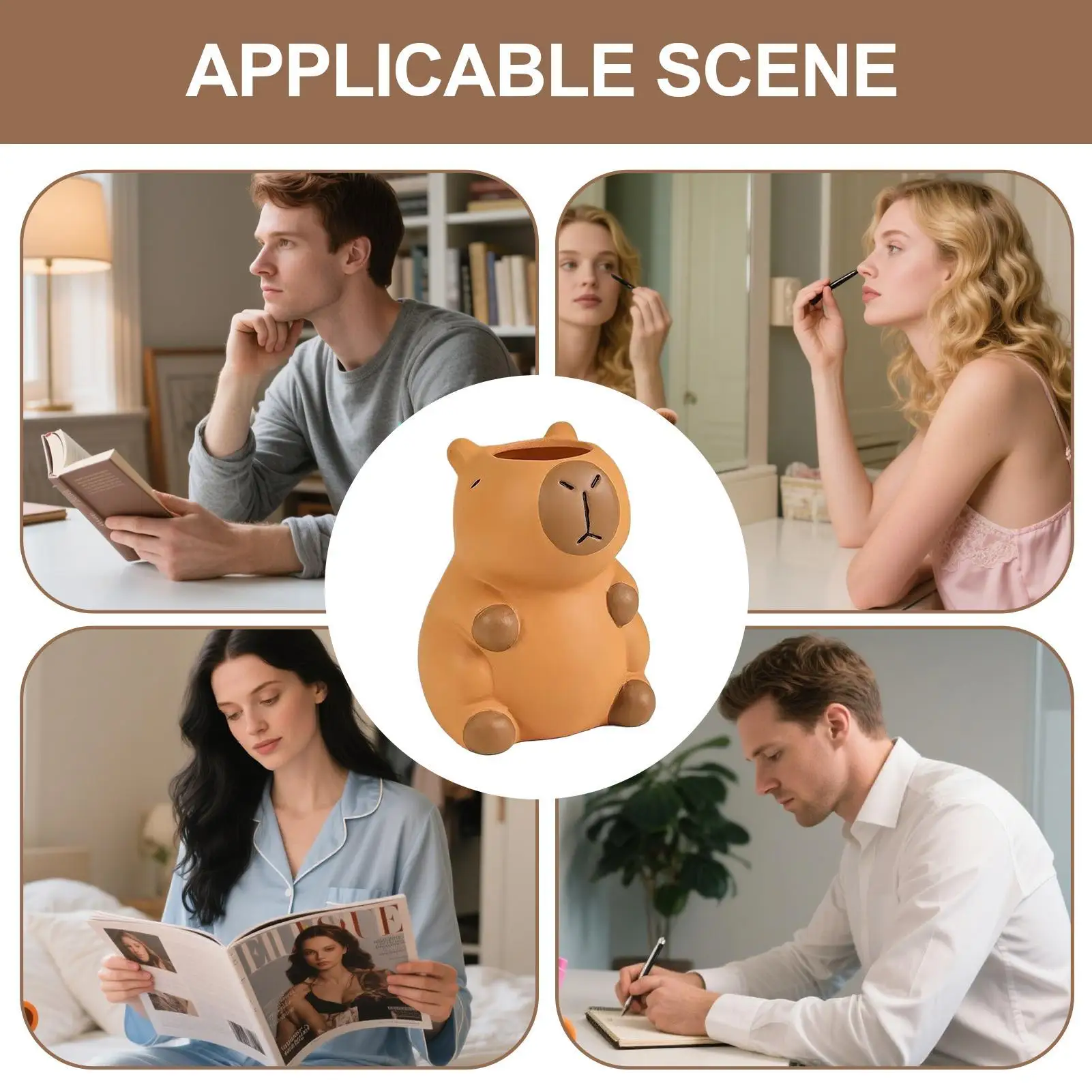 책상용 재미있는 펜 홀더 카피바라 동물 펜 홀더 칫솔용 만화 수납 장식품 책갈피 머리핀 문구 화장대