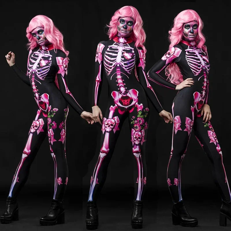 Mulheres cosplay esqueleto humano bodysuit halloween diabo fantasma espectro macacão carnaval festa desempenho traje assustador c38x34