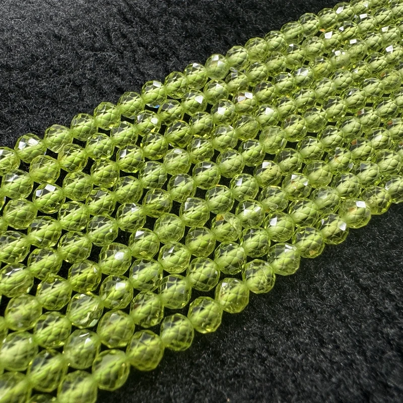 Natural Faceted Peridot 2/3/4 MM Round Loose Strand Stone Beads For Jewelry Making Bracelets Necklace Accessories