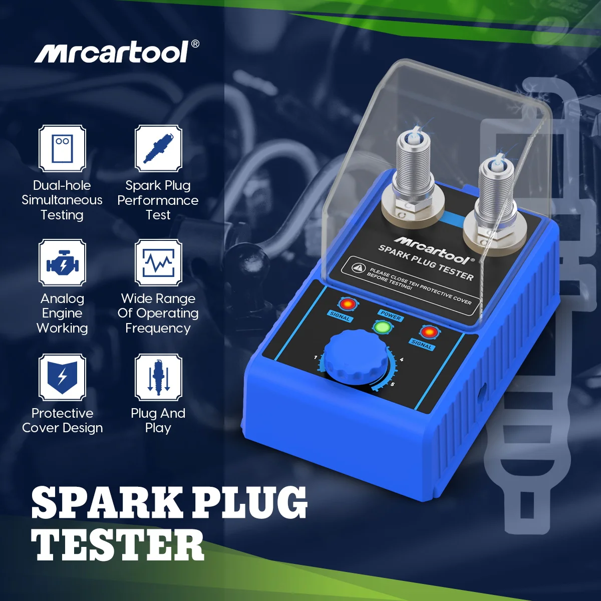 MRCARTOOL Car Motorcycle Spark Plug Tester 220V/110V Automotive Inspection Tool Double-Hole 0-6000rpm Spark Plug Analyzer