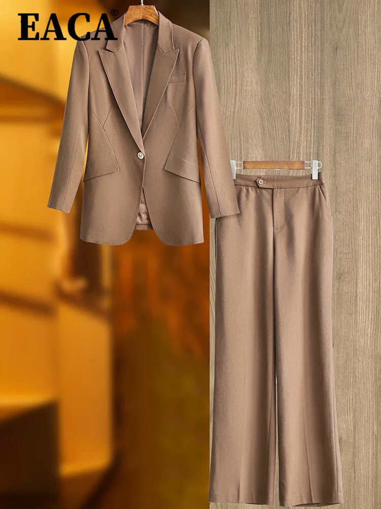 

EACA Simple And Versatile 2024 Autumn And Winter Women's Fashion Temperament Design Sense Suit Wide Leg Pants Two-piece Set