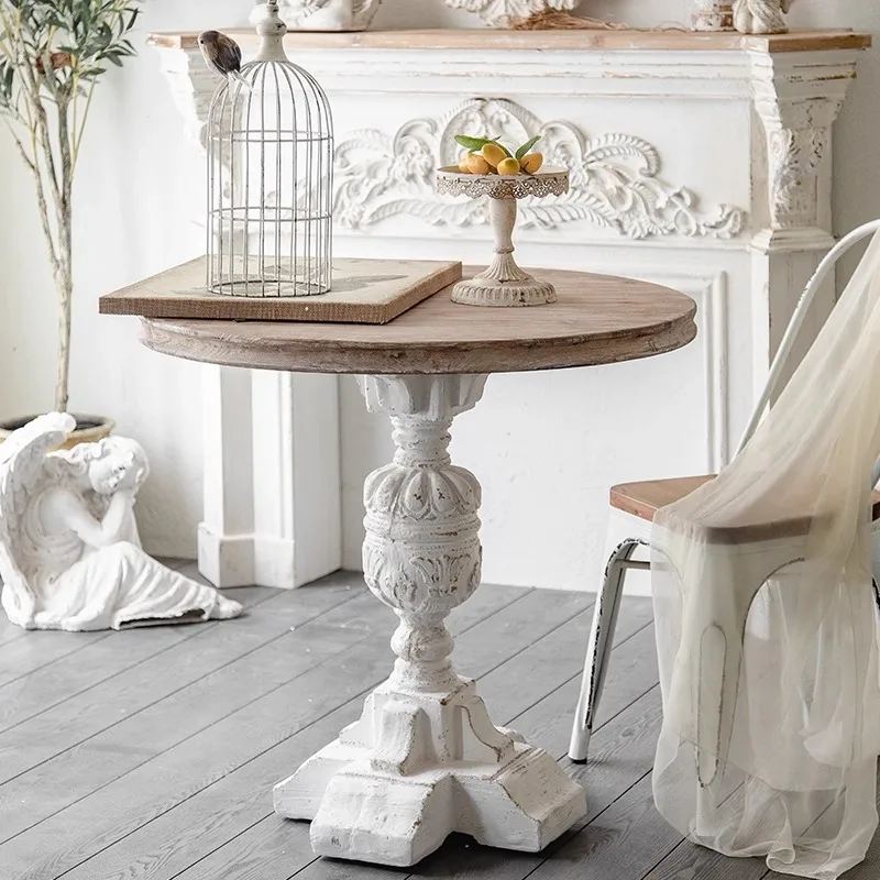 Rural solid wood creative home coffee table engraved retro design tea table household old living room sofa furniture