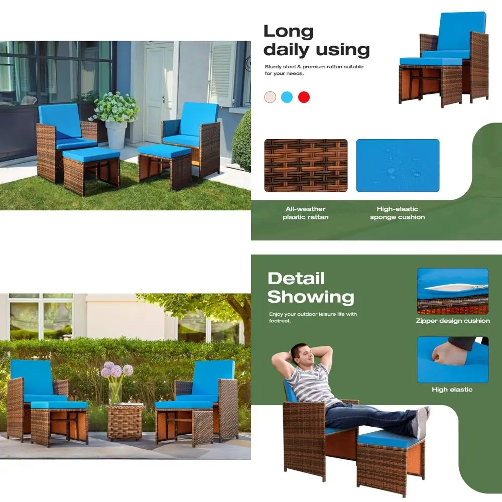 

4-Piece Outdoor Wicker Furniture Set with Cushioned Chairs and Ottomans for Patio, Balcony, and Porch