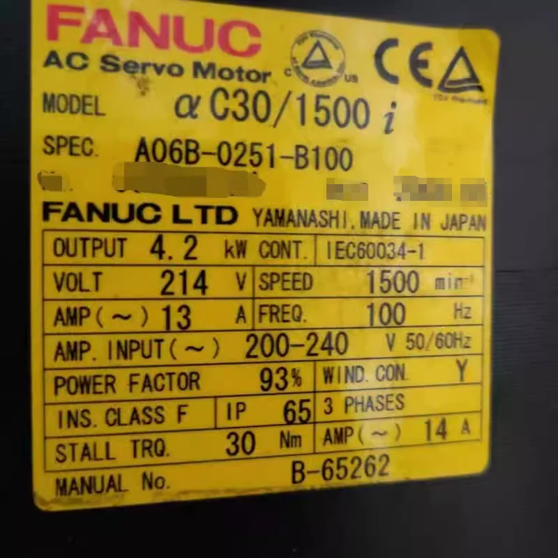 

A06B-0251-B100 Fanuc Servo Motor Tested Ok A06B 0251 B100