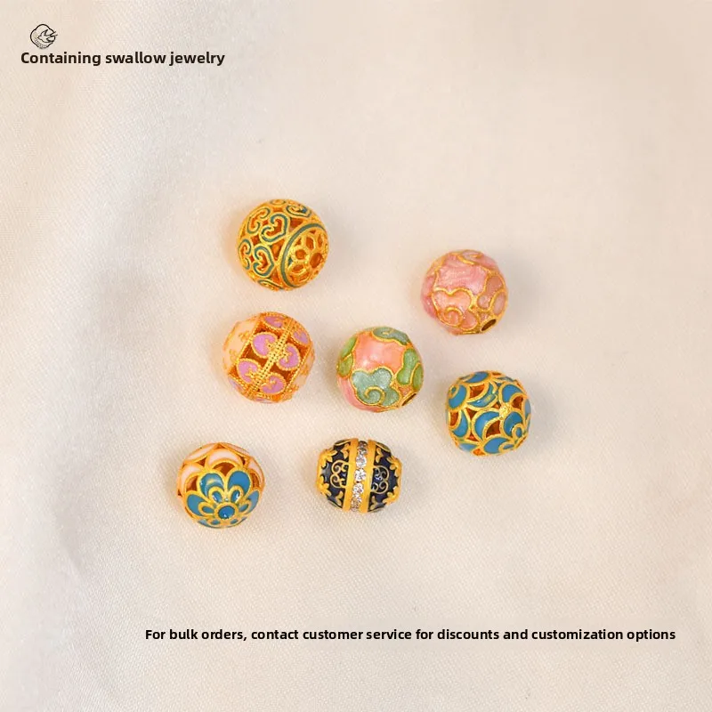 Chinese Style Lucky Auspicious High Color Retention Gold Plated Enamel Spacer Beads Hollow Carved Colorful Drizzle Beads For Diy