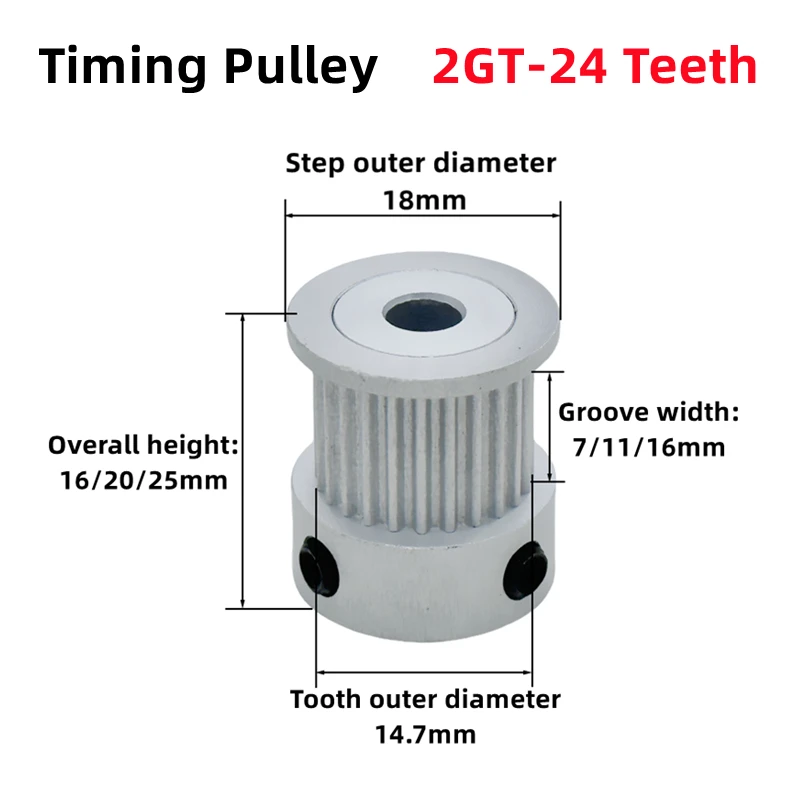 24Teeth 2GT Timing Pulley Bore 5/6/6.35/8mm 24T Pulley for 2M Belt Width 6/10mm 24 Teeth K-Type GT2 Belt Pulley 3D Printer Parts