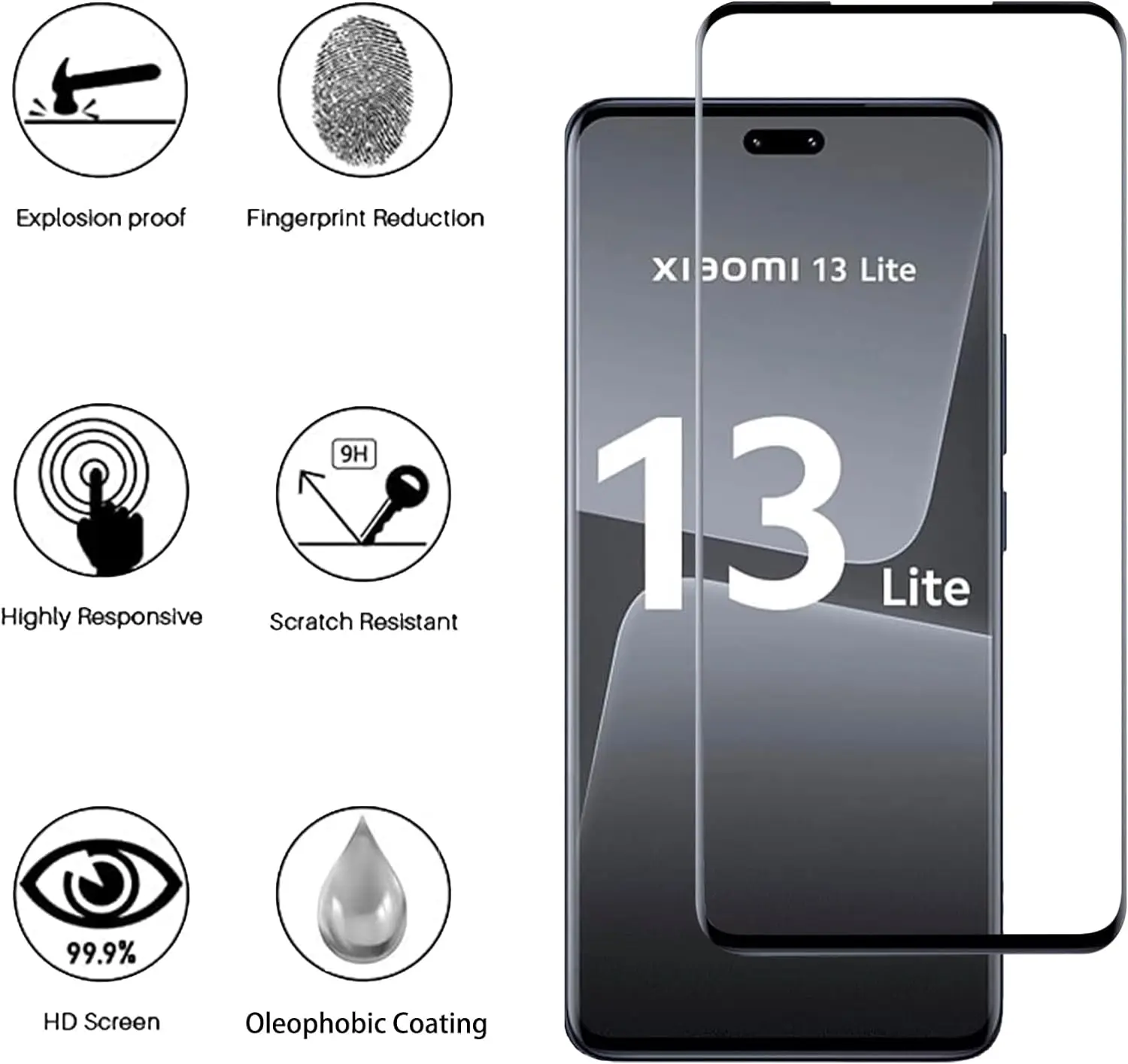 3Pcs Screen Protector For Xiaomi 13 Lite 3D Curved Ultrasonic Fingerprint Tempered Glass