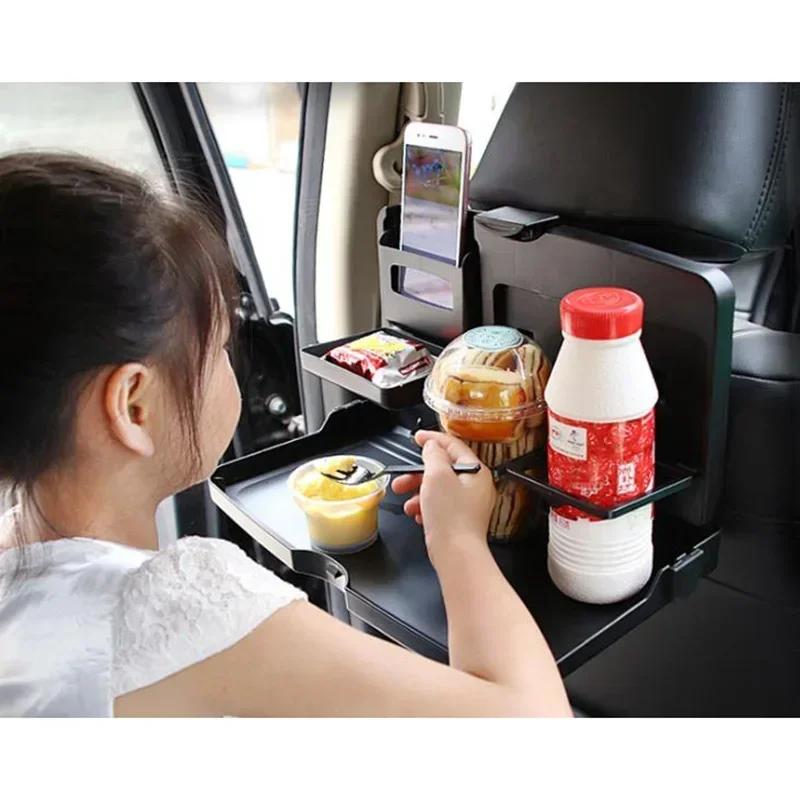 Car Seat Back Organizer Dinner Plate Table Car Storage Organizer Foldable Table Tray Travel Coasters Cup Holder Auto Accessories