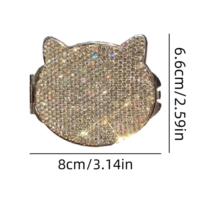 1 PCS Cute Cat Foldable Pocket Mirror With Rhinestones Double Side Mini Diamond Painting Mirror For Home Travel Outdoor Use