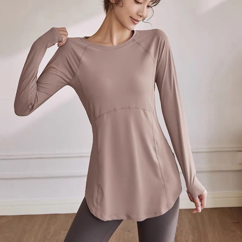 Hip Cover Long Sleeve Yoga Clothes Women 2025 Sportswear Gym Running Yoga Shirts Sports Tops Fitness T-shirt Gym Workout Blouses