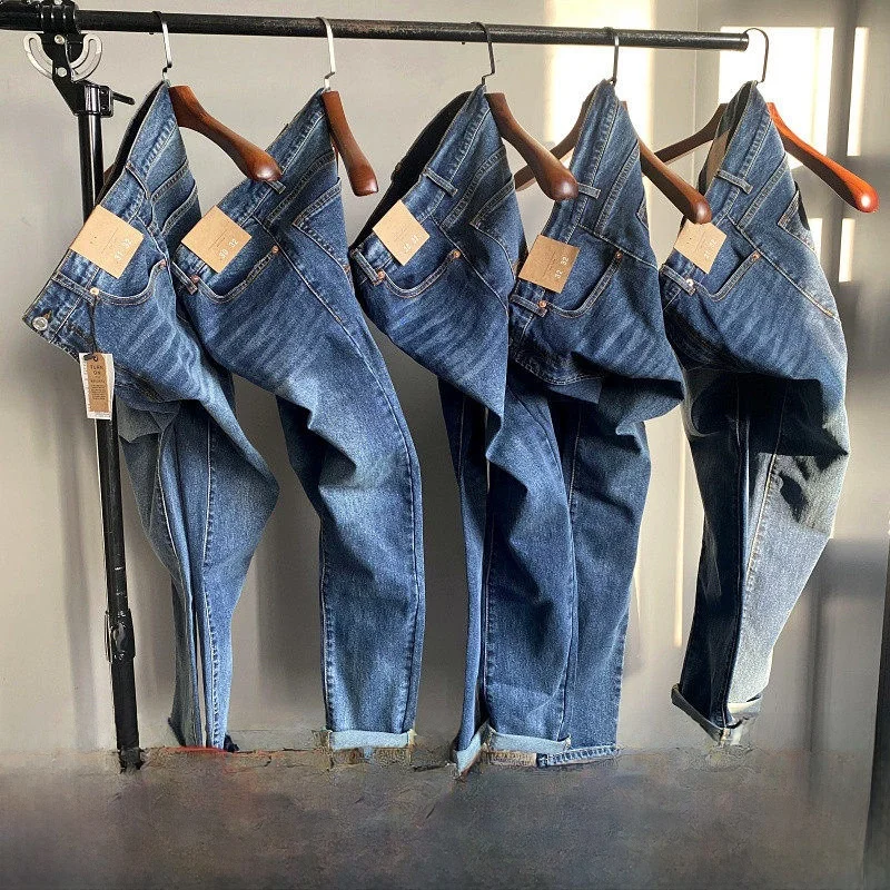 

Men's Pure Cotton Stretchy Slim Fit Straight Leg Jeans Long Pants Autumn Winter Faion Urban Casual Water Waed Straight Jeans