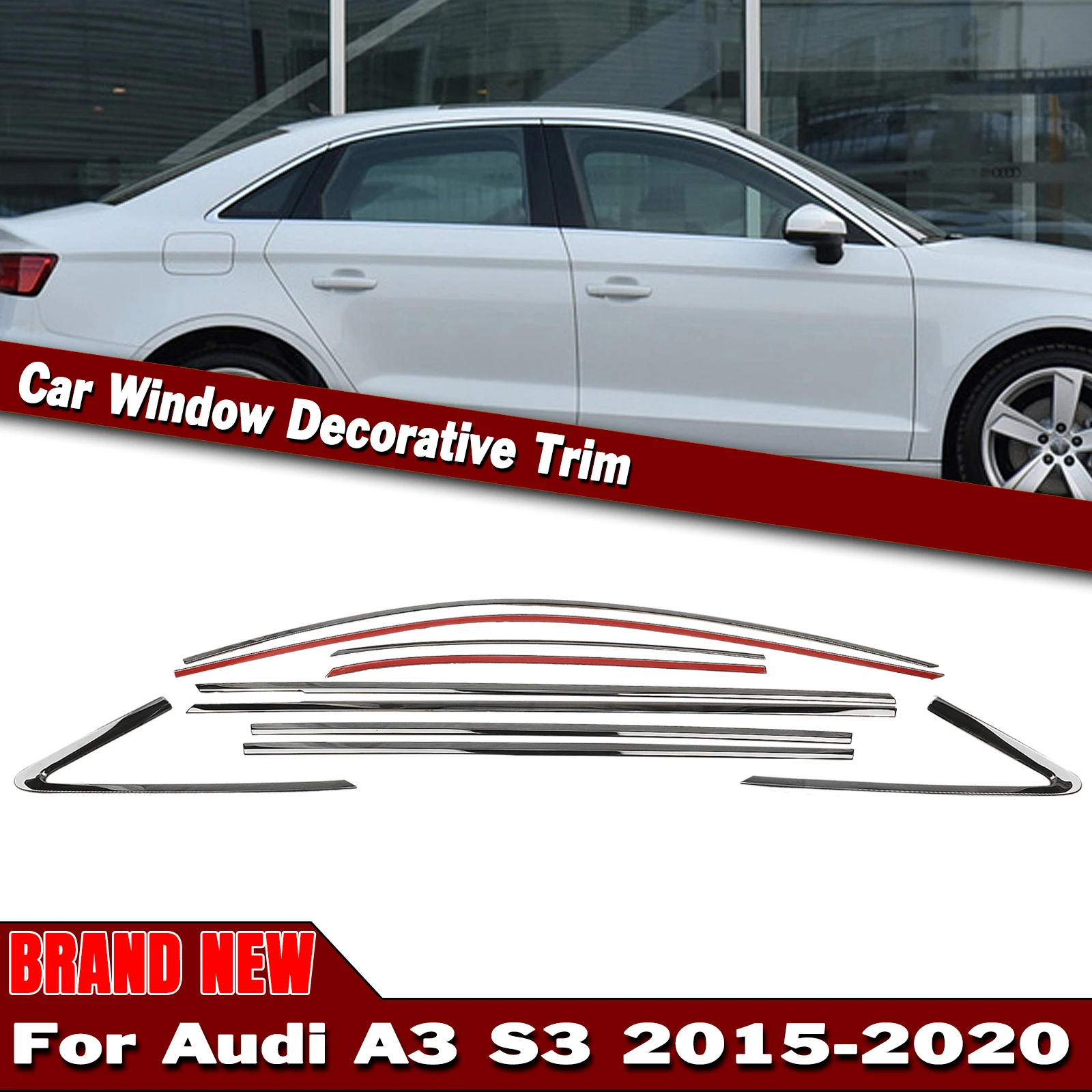 

For Audi A3 S3 Sedan 2015 2016 2017 2018 2019 2020 Exterior Window Trim Strip Cover Titanium Black Weatherstrip Decorative Kit