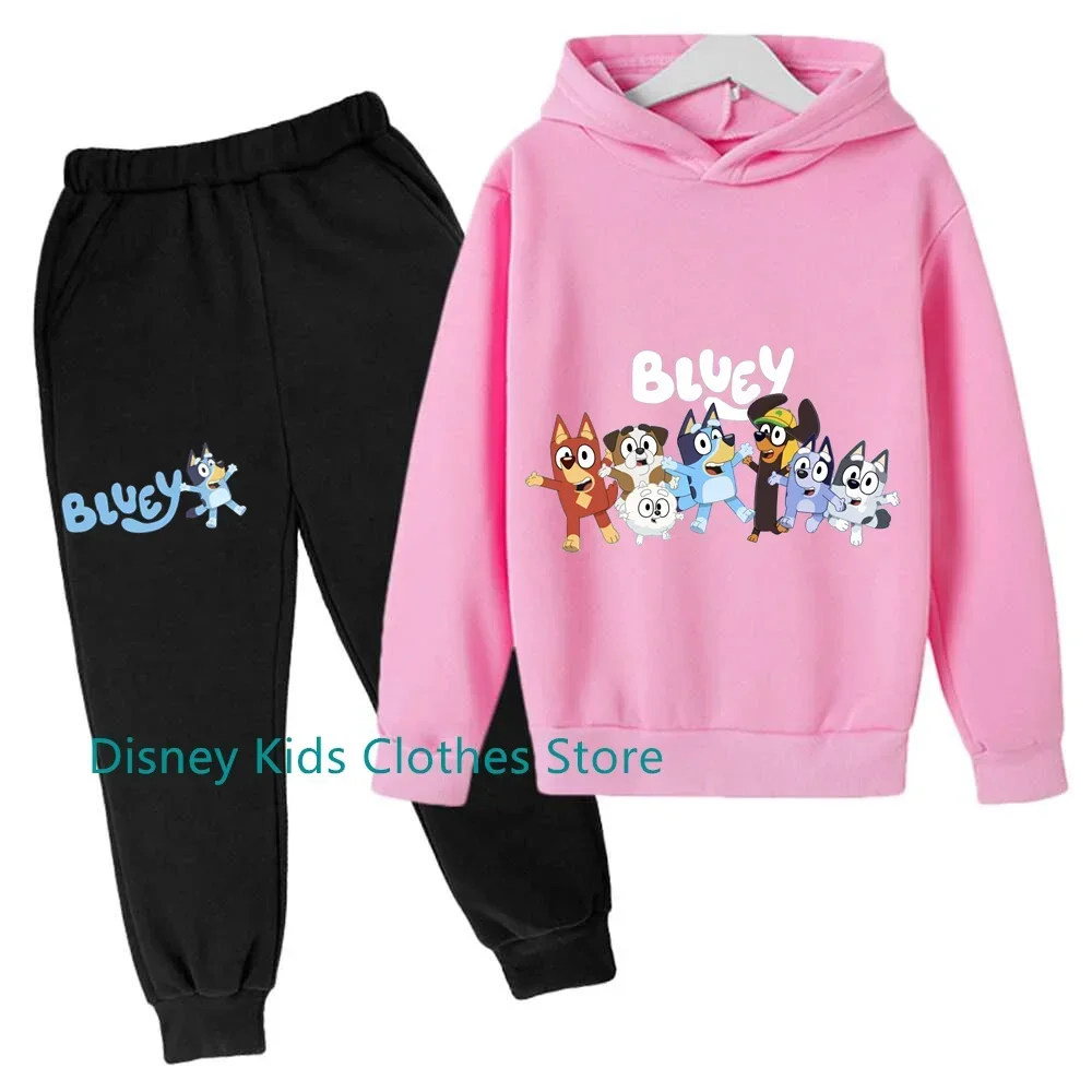 Kid 2 to 13 Year Girl Boys Clothes New Bluey Fashion Children Clothing Set Hoodies Autumn Long Sleeve Tshirt Pants 2pcs Sets For