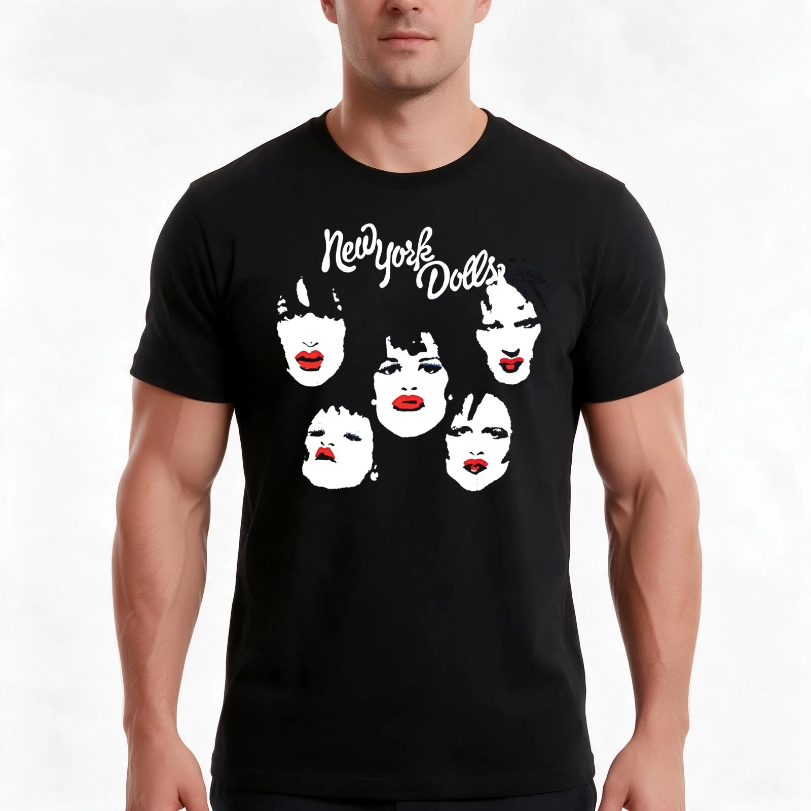 New York Dolls Classic Retro Faces Logo T-Shirt, Summer Casual Cotton Tee, Oversized Streetwear Tops, Vintage Graphic Print
