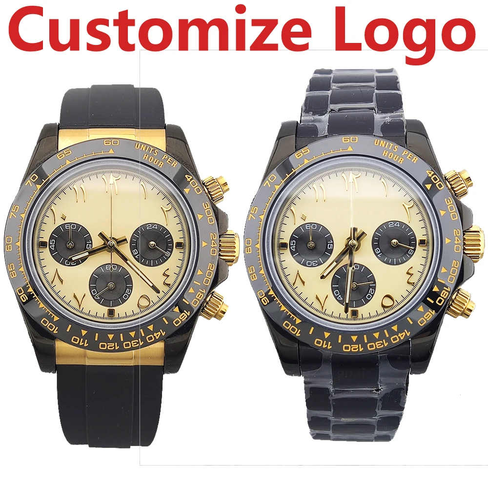 

Customize Logo Men's Arabic Dial Quartz Chronograph Watch with VK63 Movement Sapphire Glass Stainless Steel Waterproof 10atm