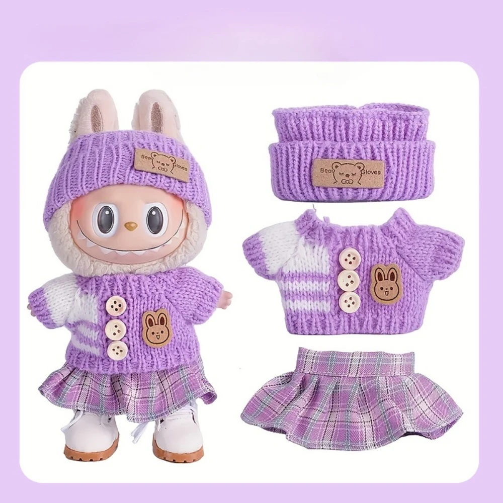 

For 17cm Labubu Doll Clothes Outfit Cute Sweater Set Doll Accessories Sitting Party Changing Dress Game DIY Gift Toys