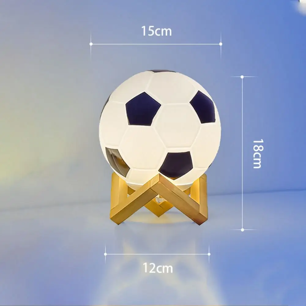 Solid Wood Base 3D Football Night Light 3 Colors Dimmable LED Soccer Lamp Warm Light Energy Saving Creative Table Lamp Children