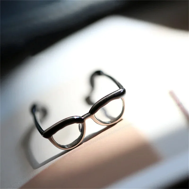 Cute Glasses Open Ring Adjustable Enamel Painting Ring Finger Buckle Tail Rings - Image 4