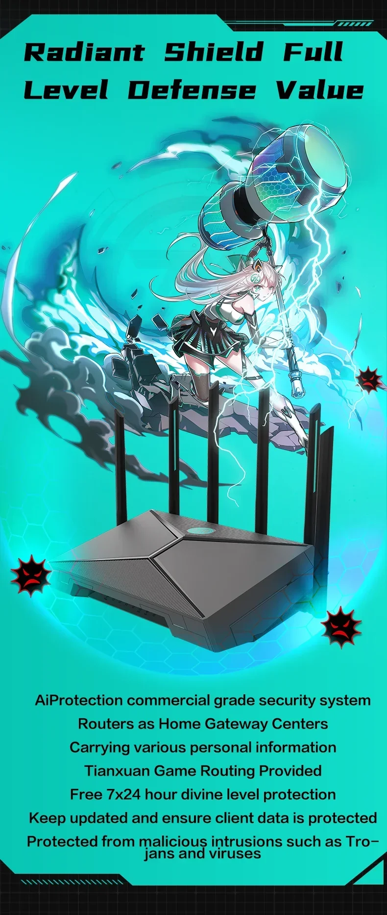 Маршрутизатор ASUS Asus Tianxuan TX-AX6000 Wall Crossing, двойной порт 2,5G, высокоскоростной гигабитный Wi-Fi6, киберспортивная игра