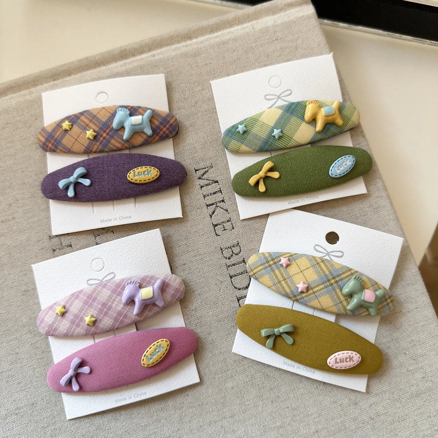Hair Clips Plaid Pony Bow Fabric Side Clip for Women Broken Hair Bang Fix Cute Sweet Non Slip Lightweight Portable Daily
