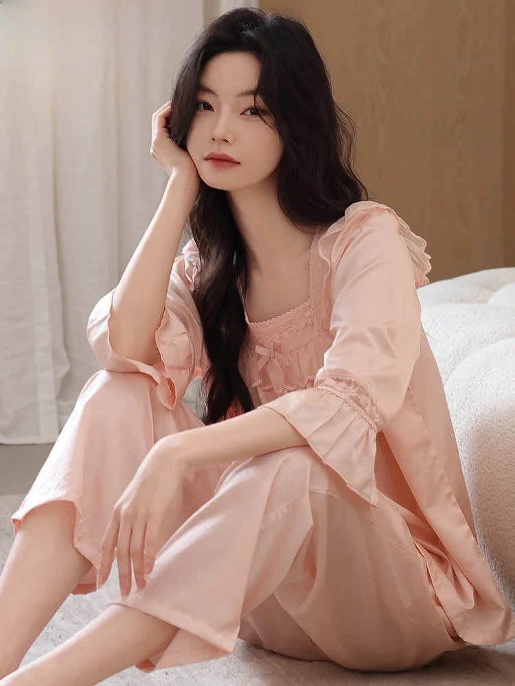 summer-lyocell-linen-sleepwear-set-for-women-loose-fit-thin-short-sleeve-home-clothes-comfortable-breathable-casual-style