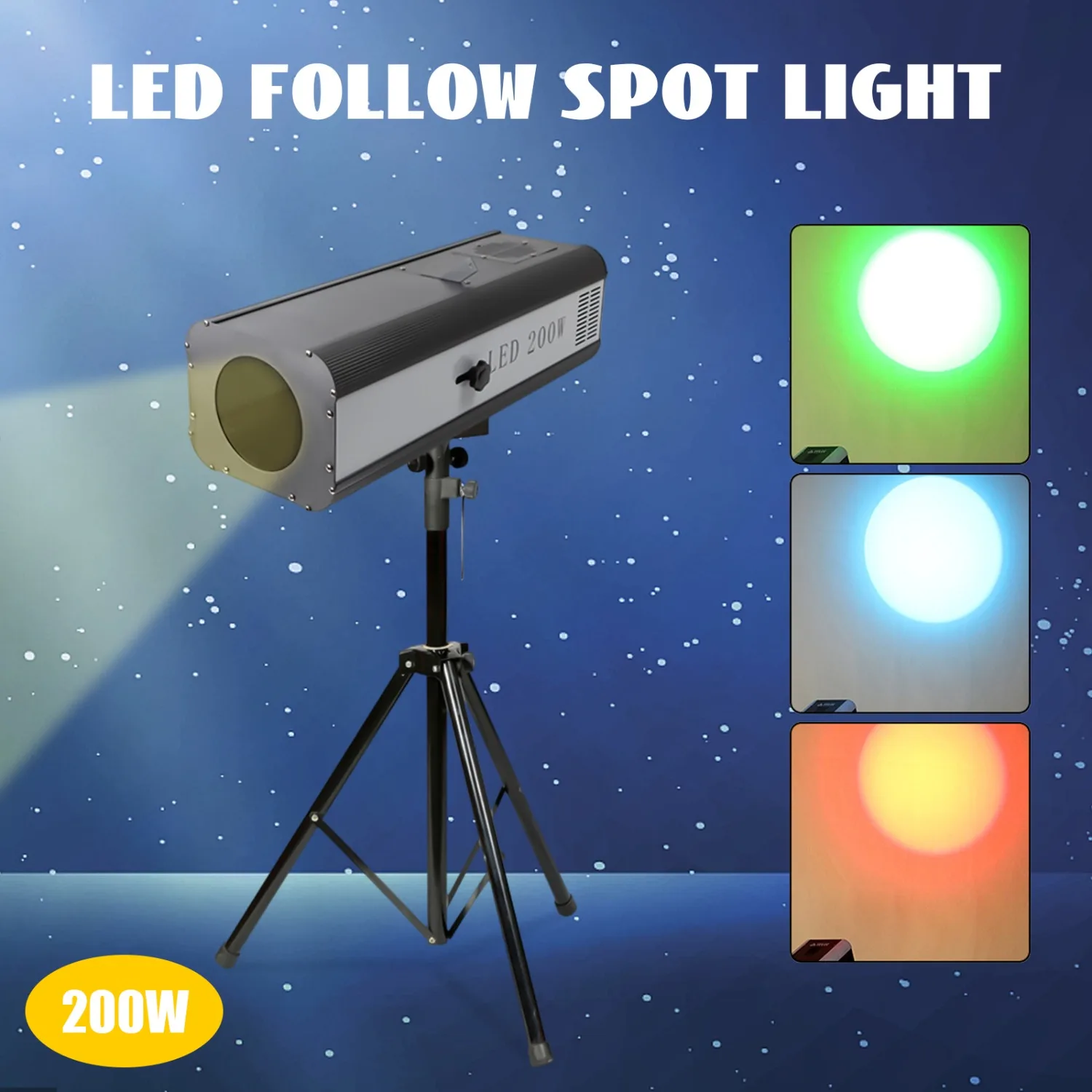 

Stage Focused LED Spotlight with Stand,Manual Control Adjustable Aperture Follow Spot Light 5+White Split Colors for DJ Party