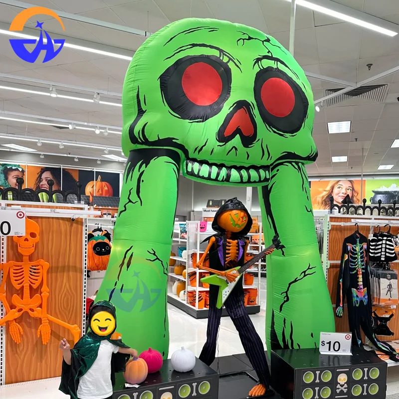 ซุ้มโครงกระดูกผีสีเขียวแบบเป่าลม ทนทาน พกพาสะดวก สำหรับตกแต่งฮาโลวีน