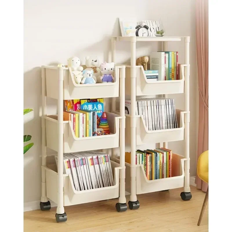 Display cabinet Mobile bookshelf, portable creative trolley bookshelf, kitchen living room mobile storage shelf