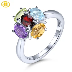 Natural Amethyst Garnet Topaz Solid Silver Rings S925 Women Fine Jewelrys 2.2 Carat Genuine Gemstone Classic Style New Year Gift