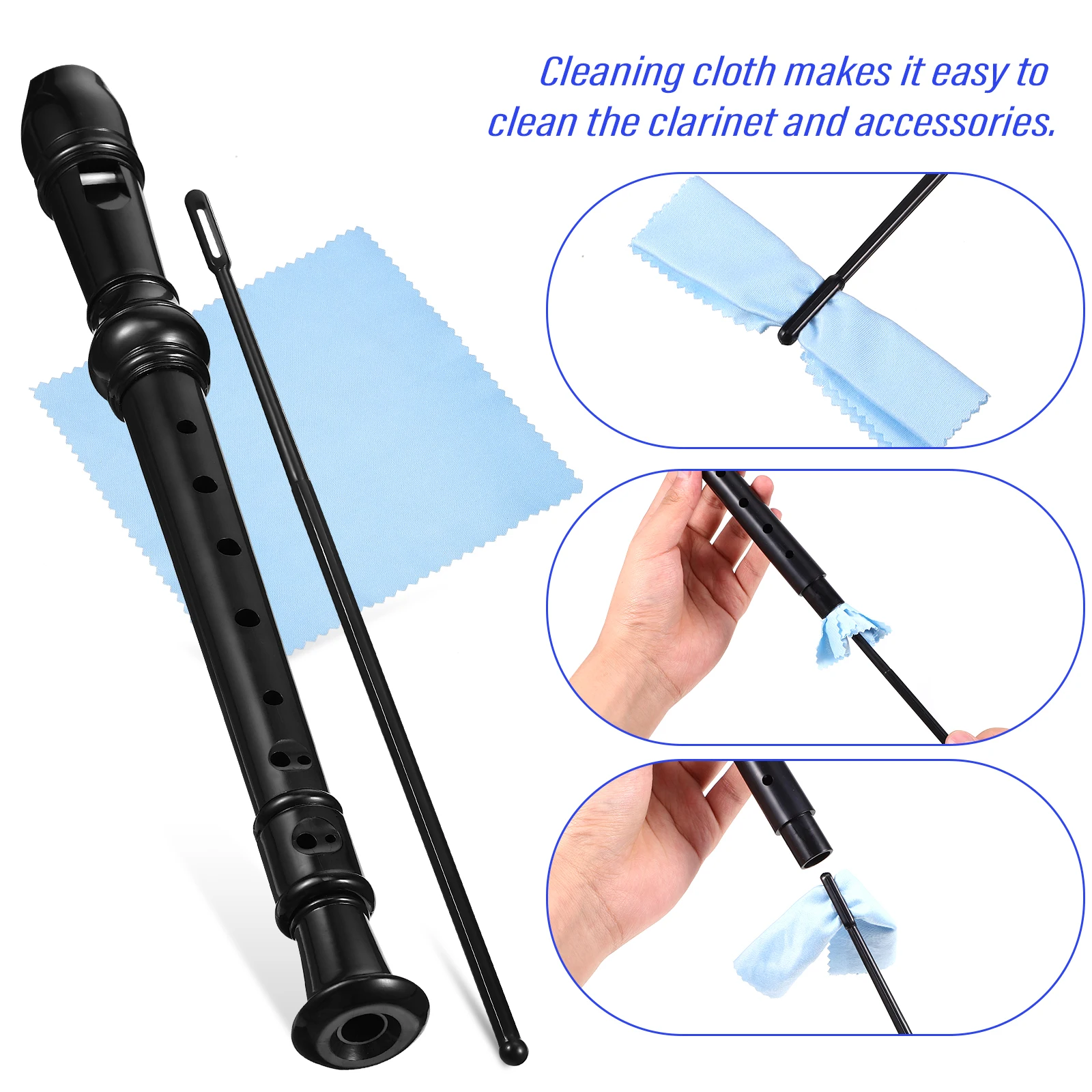 

8 Hole Recorder Set Black Flute Cleaning Rod Sheet Music Flannel Bag Cloth Beginner Musical Instruments Kids Teens Soprano Flute