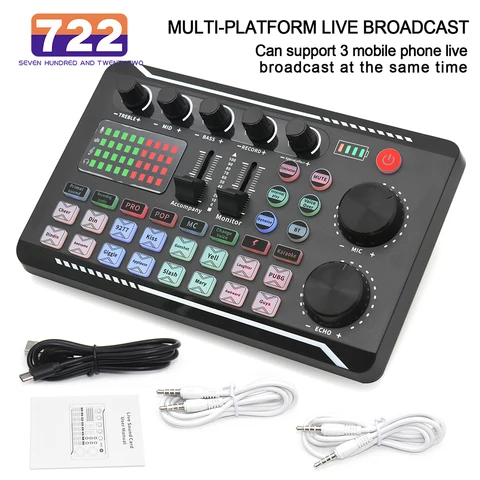 Live Sound Card e Audio Interface com efeitos DJ Mixer, Voice Changer, Mixer compatível com Bluetoot