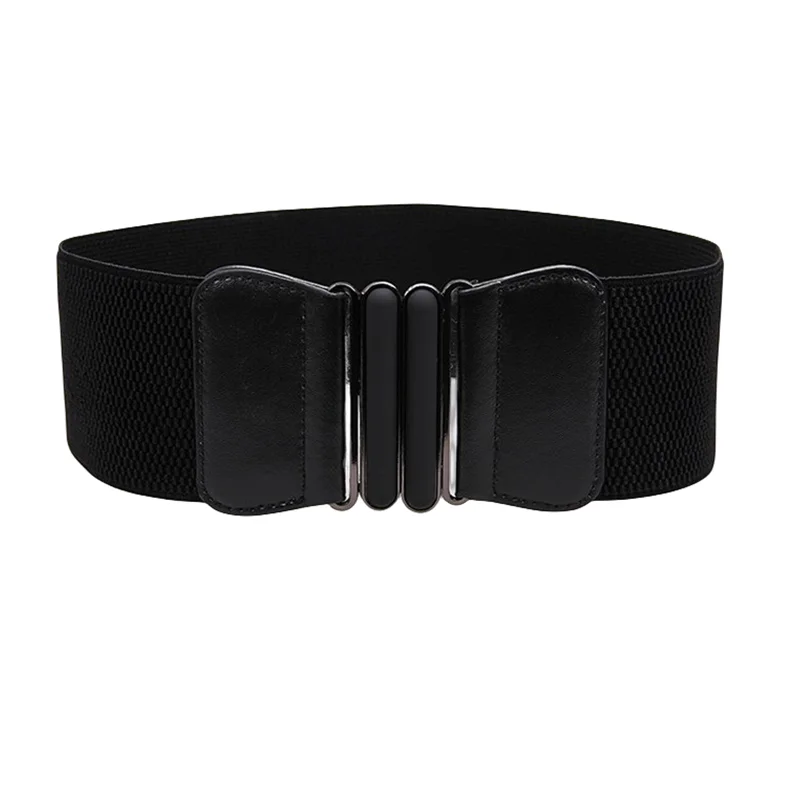 Women Elastic Waistband Elegant Vintage black buckle Waist Cummerbund For woman Lady Wide Belts white Female dress Accessories