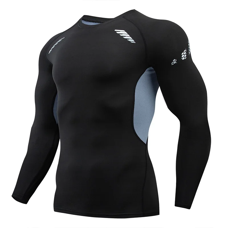 Gym Sports T-shirts for Men Long Sleeve Tights Boxing Sportswear Breathable Quick Dry Fitness Tops Male Outdoor Training Clothes