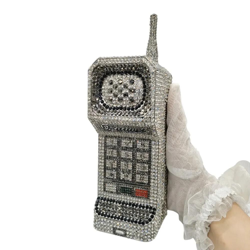 

Mobile Phone Shaped Diamond Evening Bags for Women Gorgeous Bling Diamond Metallic Purses and Handbags Wedding Party