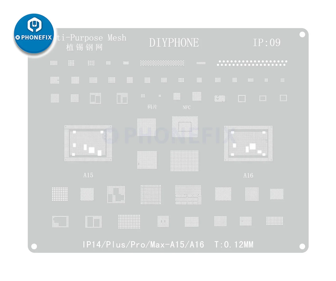 Kit de plantillas de Reballing BGA de acero negro para IPhone 15, 14, 13, 12, 11 Pro MAX, XS, XR, X, 8, 7, 6, Chip IC, Cpu, Red de soldadura de plantación de estaño, 10 Uds.