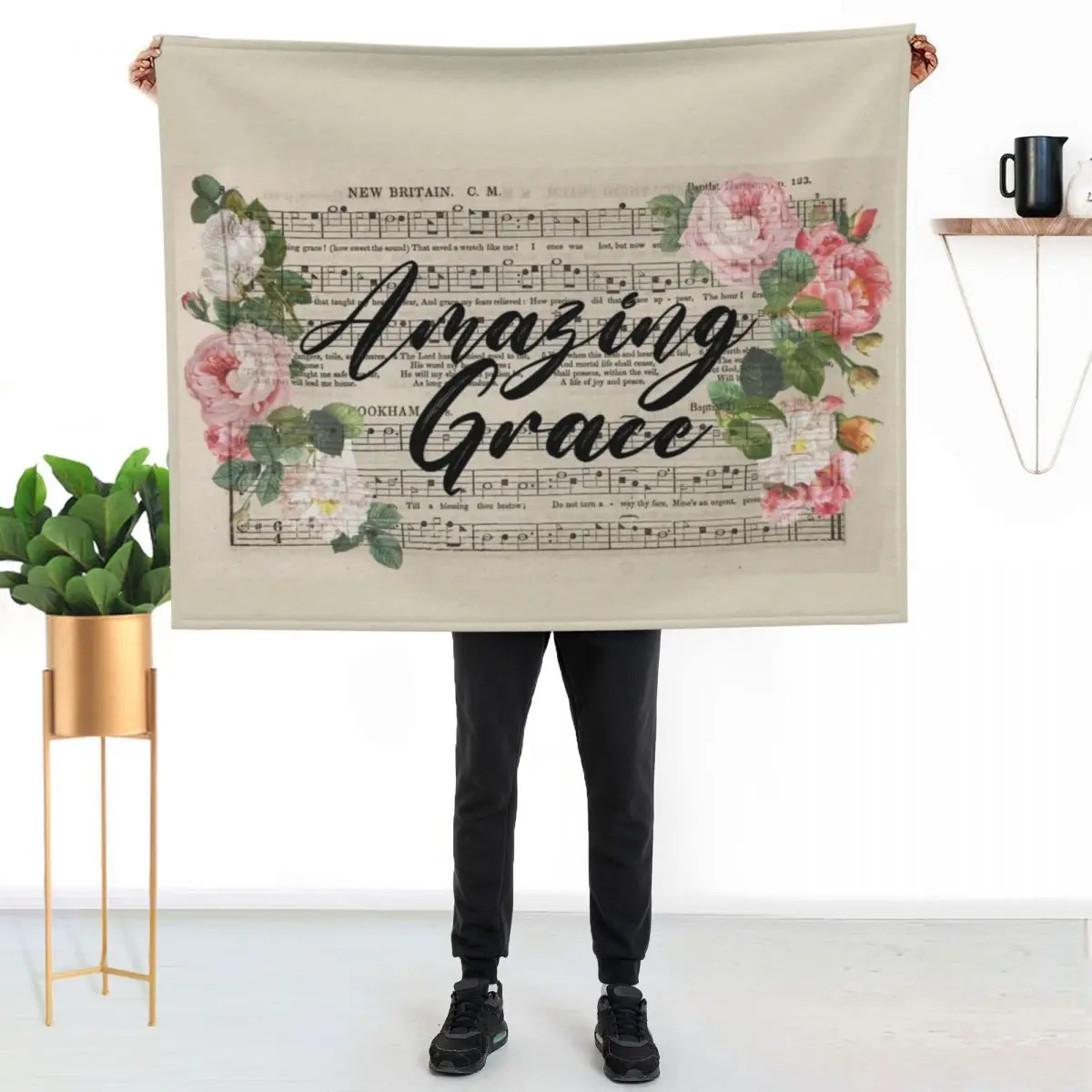 

Amazing Grace - Vintage Hymn Throw Blanket Machine Washable Soft Warm Blanket