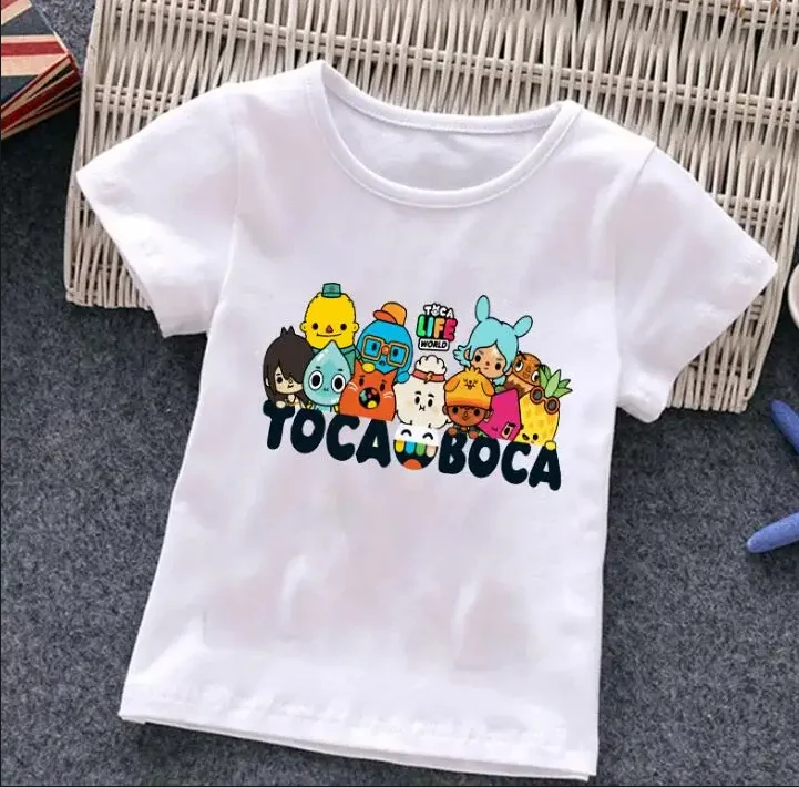 Leben Welt T-Shirt niedlichen Sommer Jungs Mädchen Kinder drucken kurz ärmel ige Toca Boca Kinder Cartoon Animation Spiel Kleidung