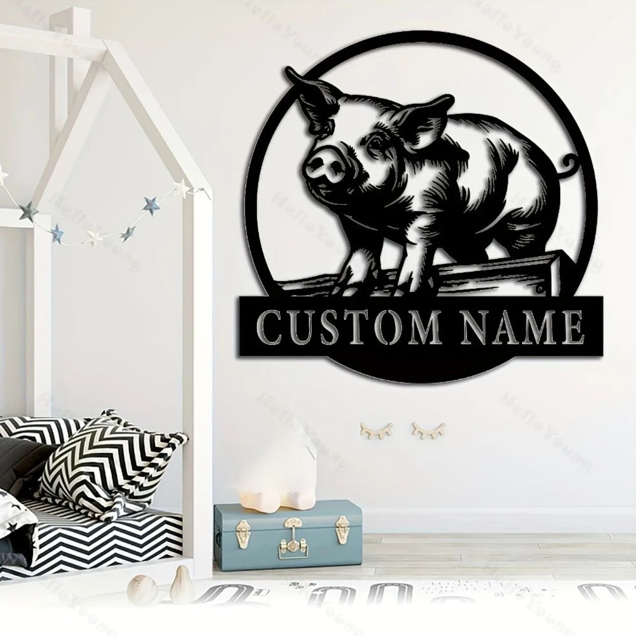 Customizable Metal Pig Silhouette Wall Art Family Name Farmhouse Decor Hot Sale for Home Garden Holiday Decor.