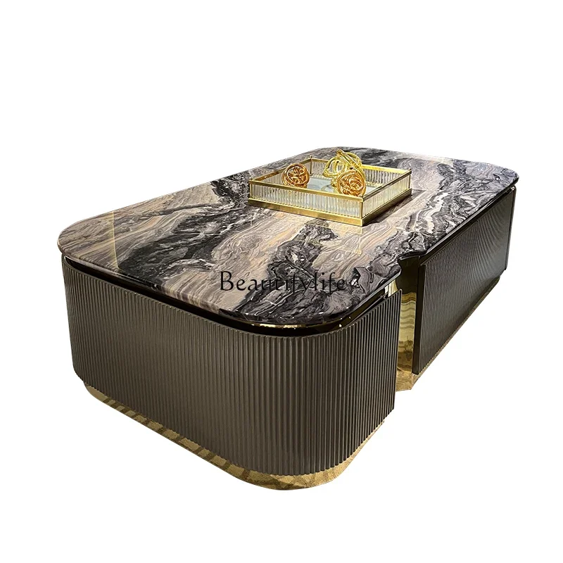 

Z.-*Italian light luxury marble TV cabinet coffee table combination modern simple solid wood piano paint floor cabinet