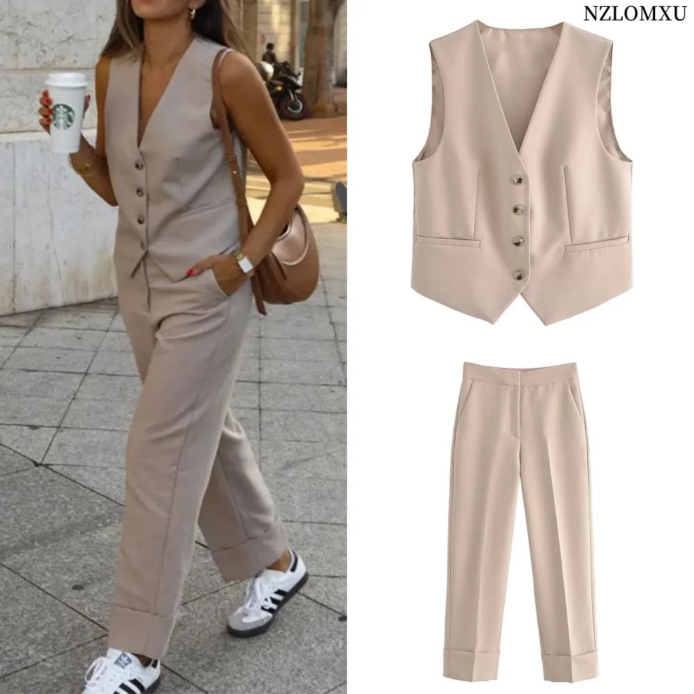 2023 Autumn New Women\'s Suit Pants Sets For Women Fashion Vest + Pants Two Piece Set Womens Outfits