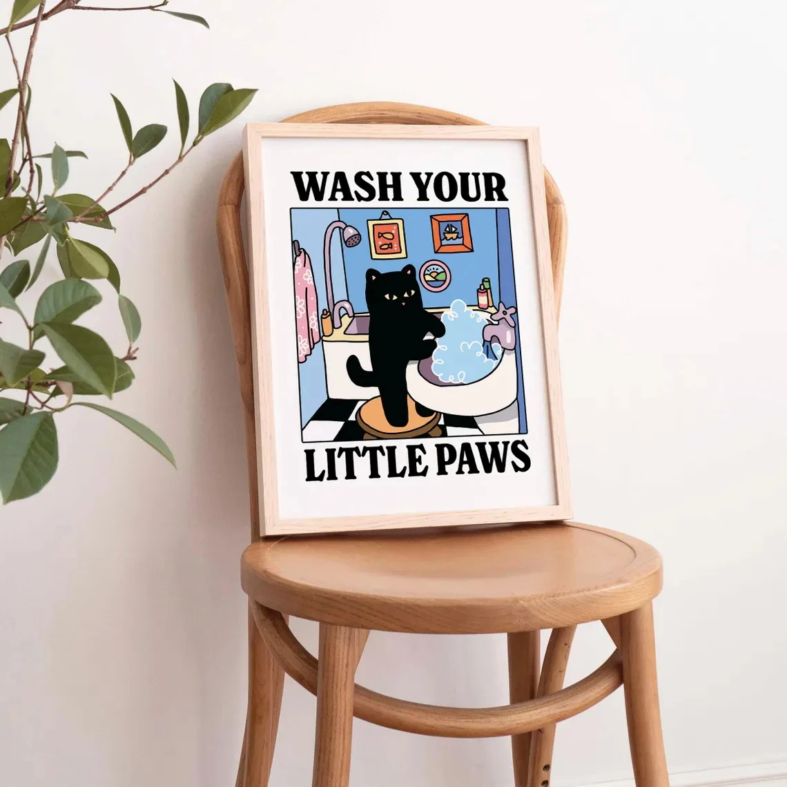 1pc Unframed Wash Your Plttle Paws Bathroom Black Cat Wall Art Prints Canvas Painting Poster Picture For Living Bed Room Home De - view 3
