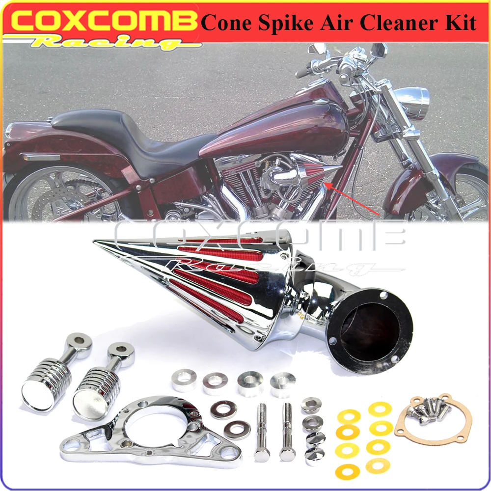 

Chrome Motorcycle Air Filter Cone Spike Air Cleaner Kit For Harley Softail Dyna Road King Super Wide Glide Touring Street Bob