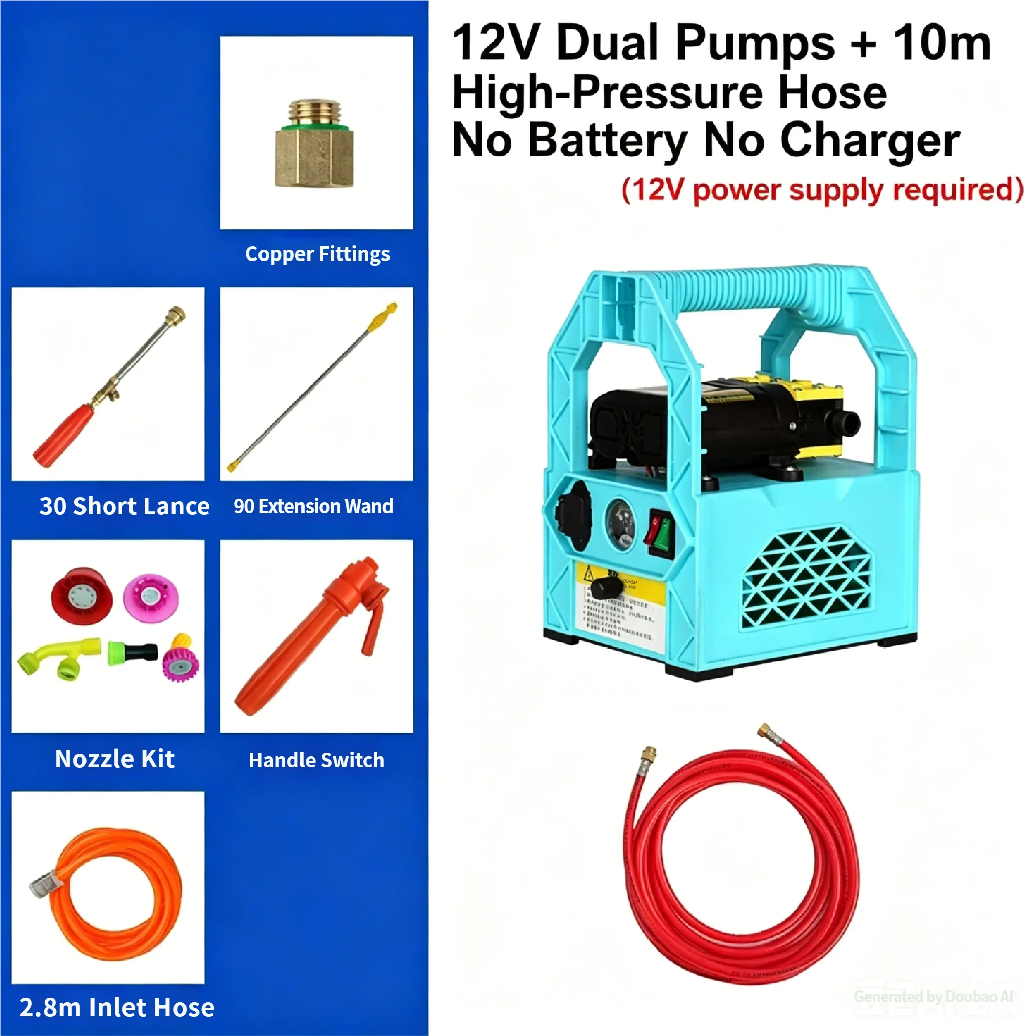 Rechargeable Farm Sprayer, Dual Diaphragm Pump Water Pump, Electric Pesticide Sprayer for Orchard and Car Washing