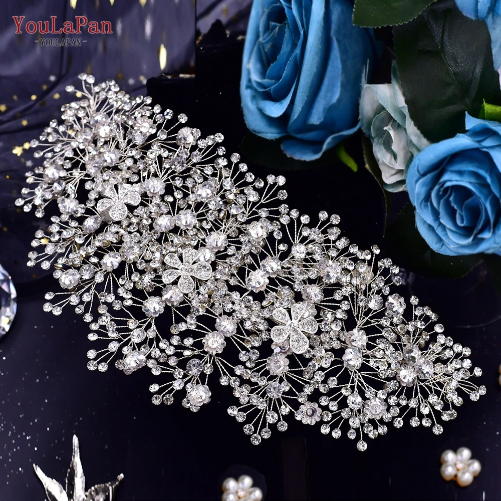 YouLaPan Gouden Bruiloft Kristallen Hoofdband Haaraccessoires Vrouw Bruiloft Haar Sieraden Strass Bruids Tiara en Hoofdtooi HP240