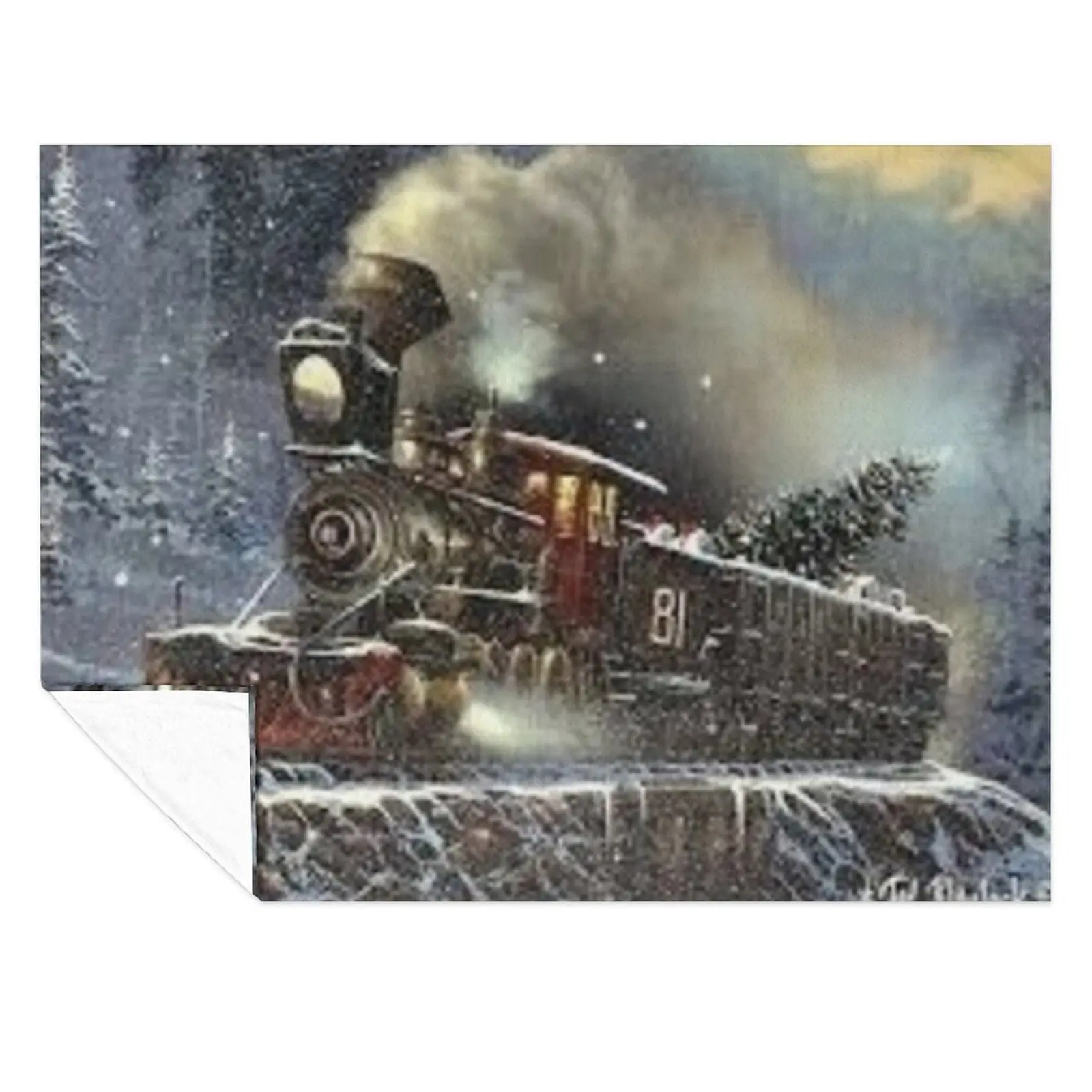 

CHRISTMAS TRAIN 81 Throw Blanket Quilt Flannel Fabric Luxury Designer Decorative Throw Blankets