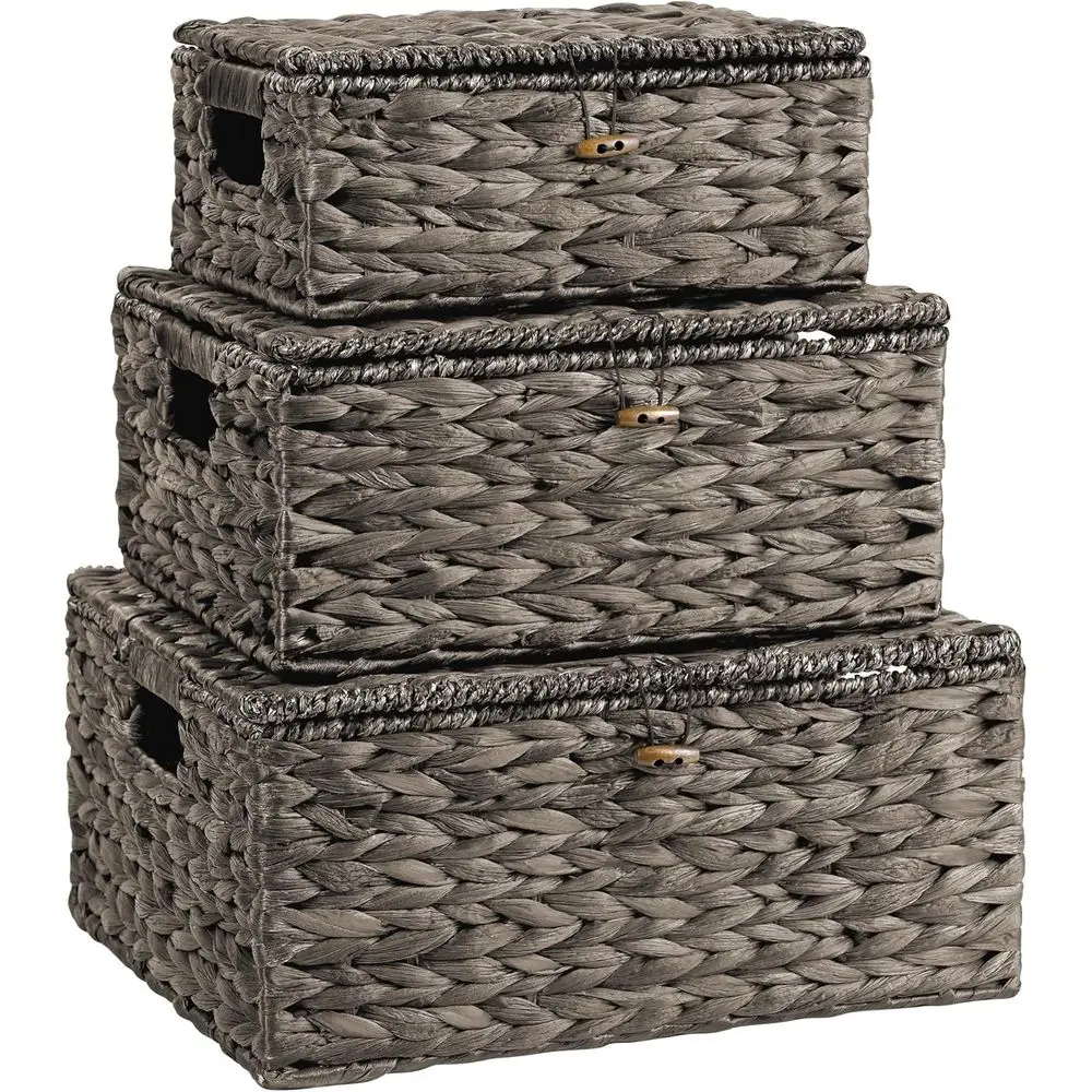 

Набор корзин из ротанга ручной работы, состоящий из 3 предметов с крышками и ручками, ящики для хранения из гиацинта в черной воде для организации дома