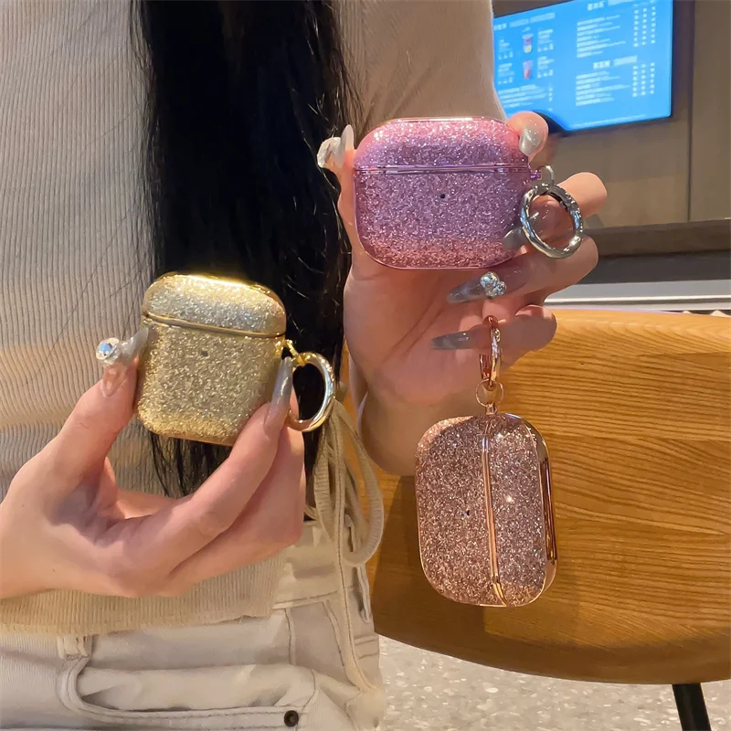 

Fashion Plating Gold Glitter Headphone Case For Apple Airpods Pro 2 3 4 Generation Cover Silicone Cute Airpod 4th Headset Cases